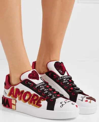 Amore Portofino Embellished Leather Sneakers