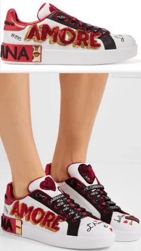 Amore Portofino Embellished Leather Sneakers