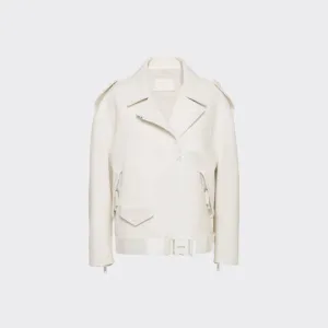 Buy New Fashion women's white motorcycle leather biker jacket