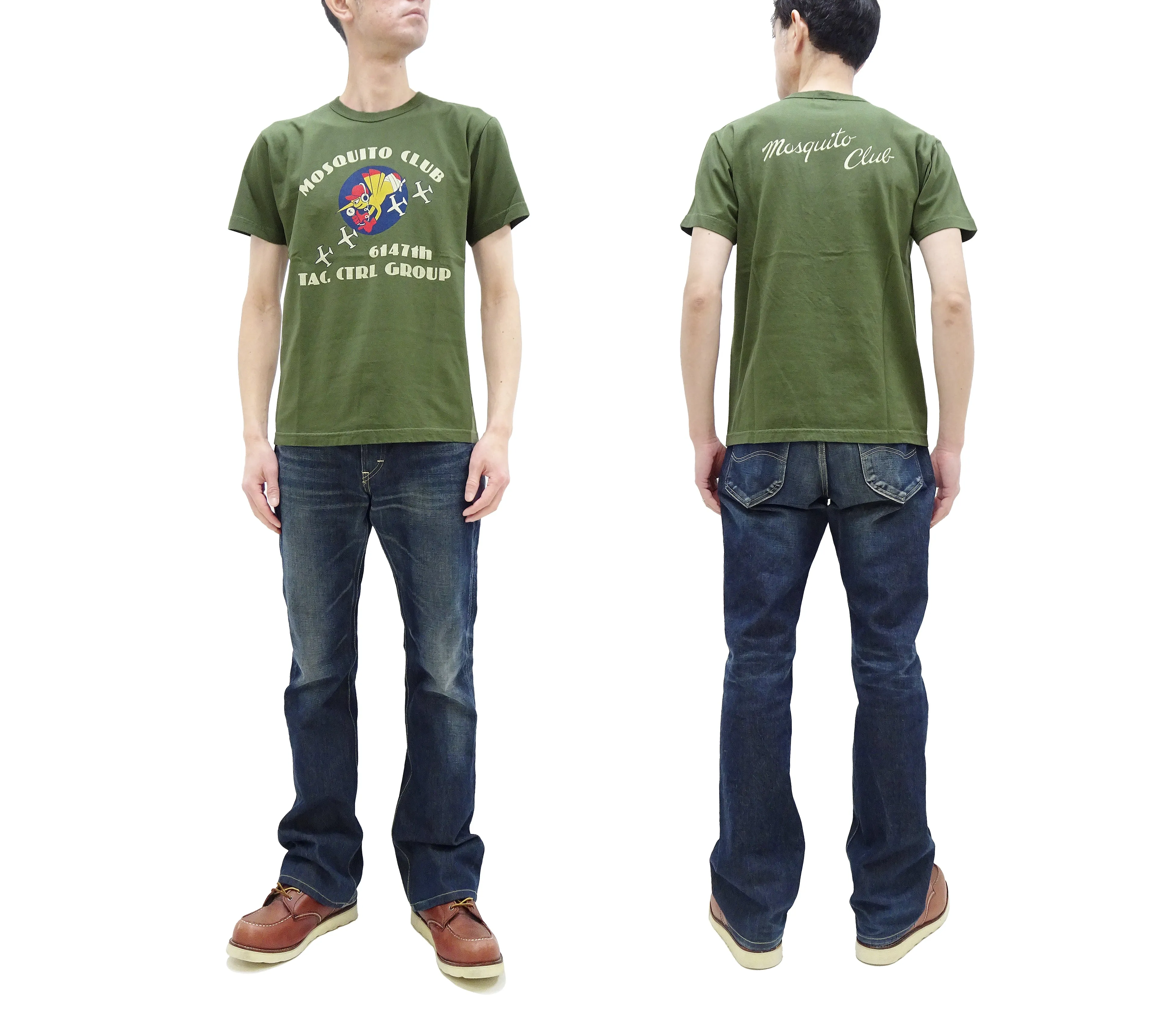 Buzz Rickson T-shirt Men's USAF Mosquitoes Military Graphic Short Sleeve Loopwheeled Tee BR79345 149 Olive