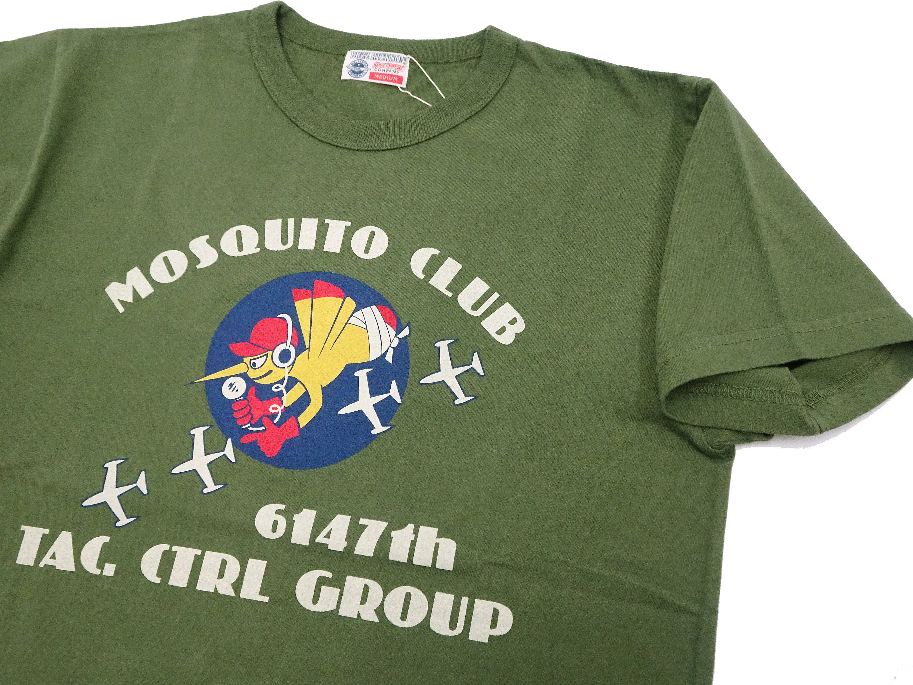 Buzz Rickson T-shirt Men's USAF Mosquitoes Military Graphic Short Sleeve Loopwheeled Tee BR79345 149 Olive
