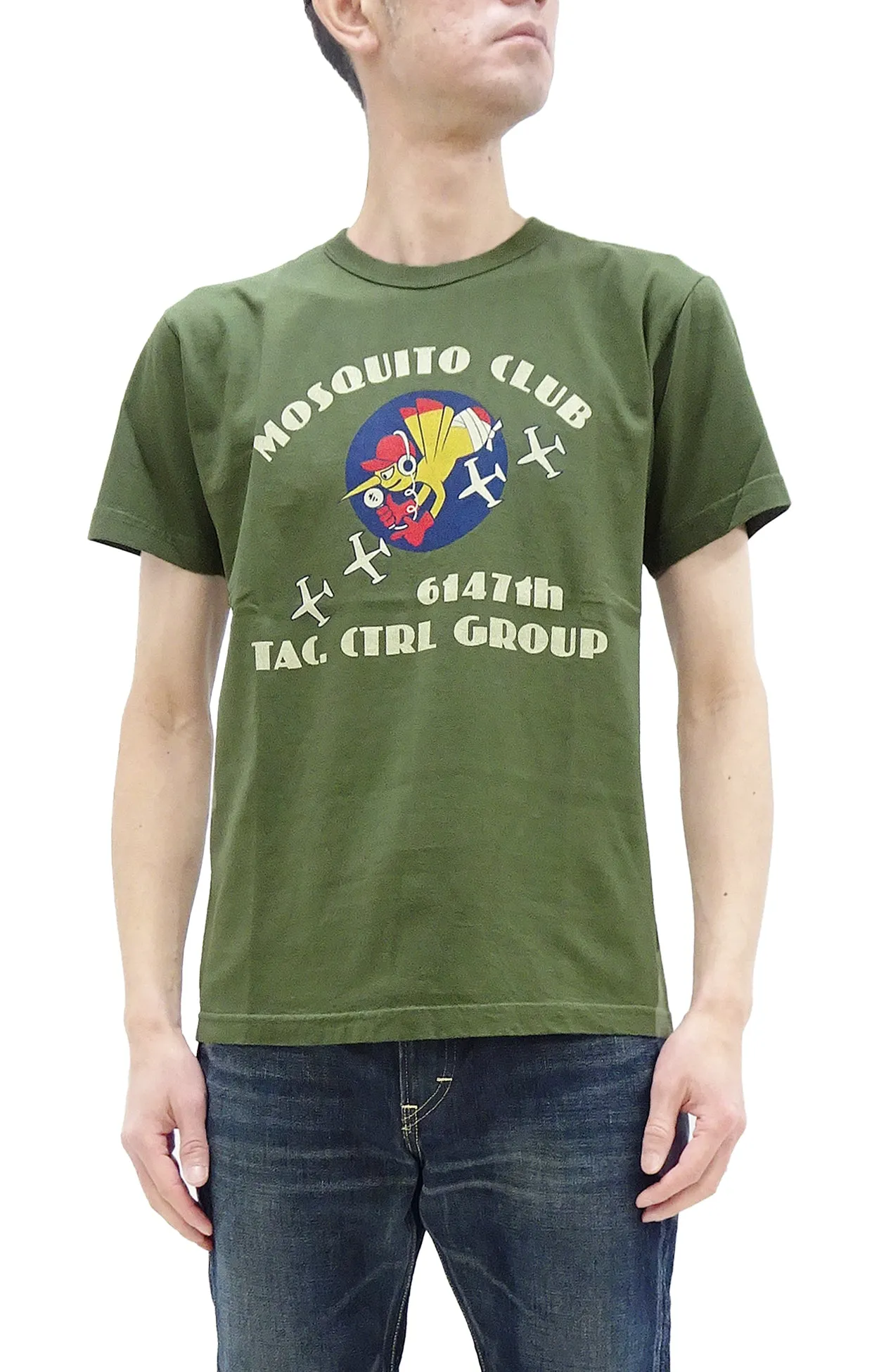 Buzz Rickson T-shirt Men's USAF Mosquitoes Military Graphic Short Sleeve Loopwheeled Tee BR79345 149 Olive