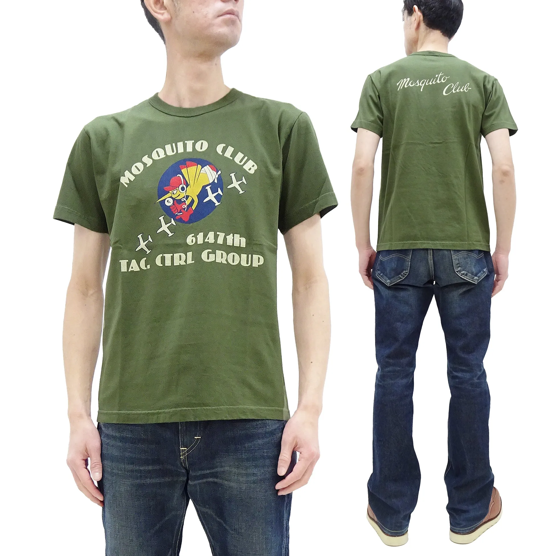 Buzz Rickson T-shirt Men's USAF Mosquitoes Military Graphic Short Sleeve Loopwheeled Tee BR79345 149 Olive