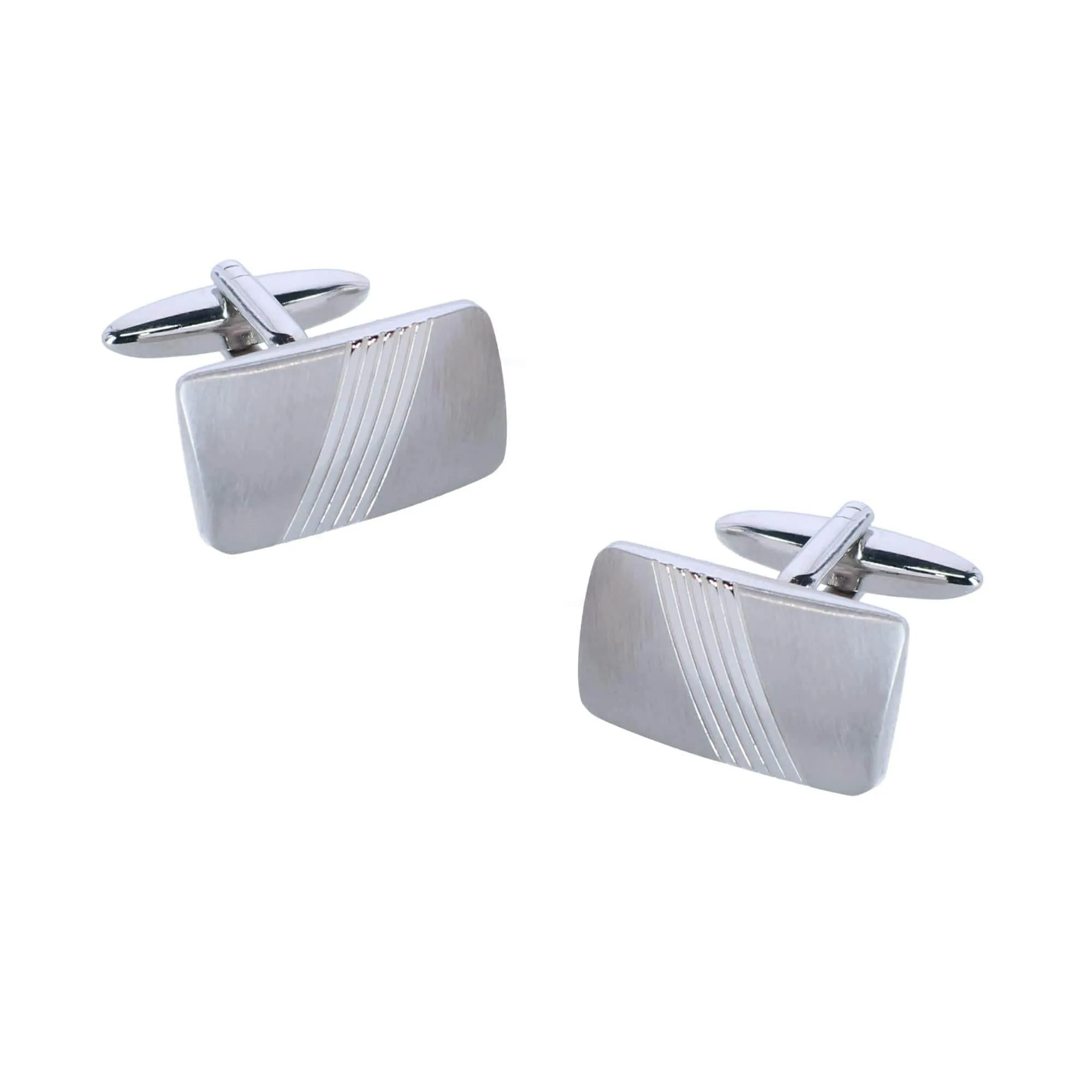 Diagonal Rhodium Cufflinks & Infinity Triple Band Leather Bracelet