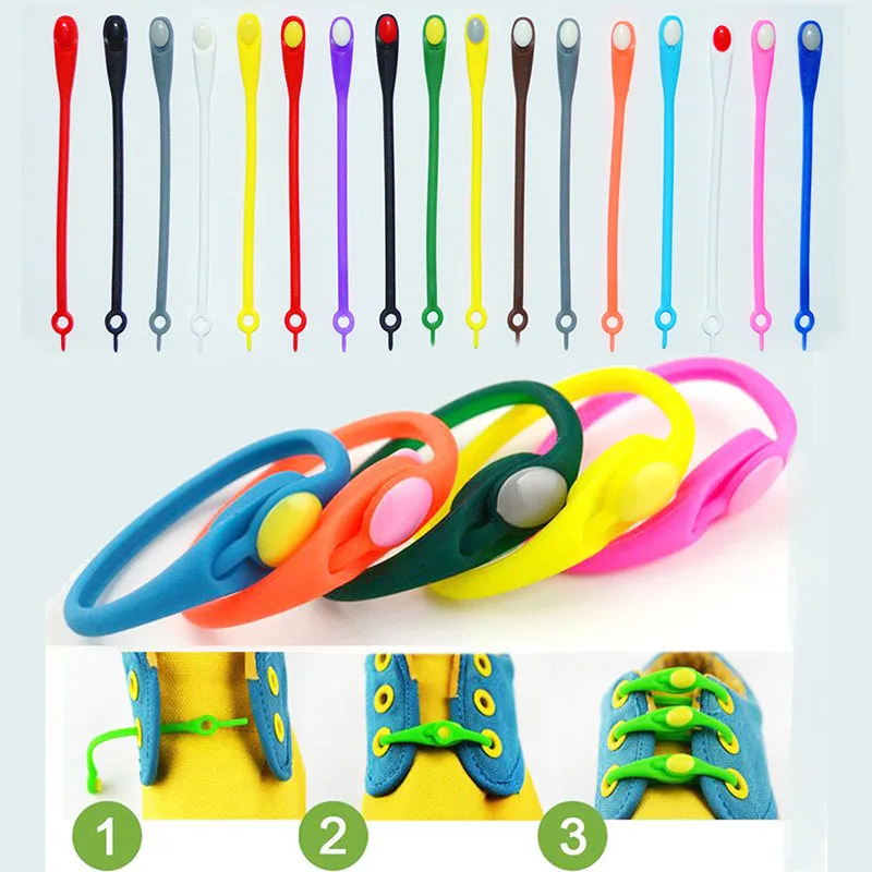 Elastic Silicone Shoelaces 12pcs Lazy No Tie Athletic Running Sport Shoelaces Children and Adult Shoe Strings For NMD sneakers