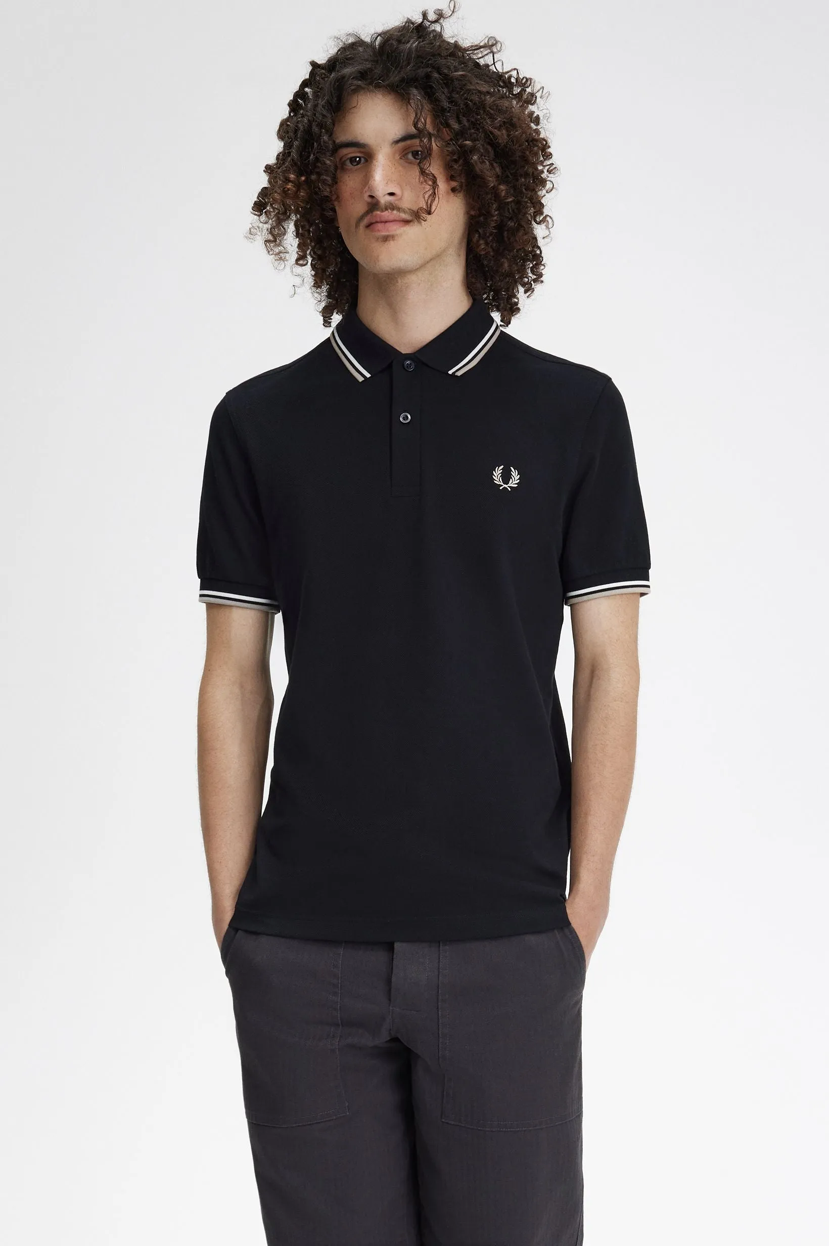 Fred Perry Twin Tipped Polo Black / White / Warm Grey