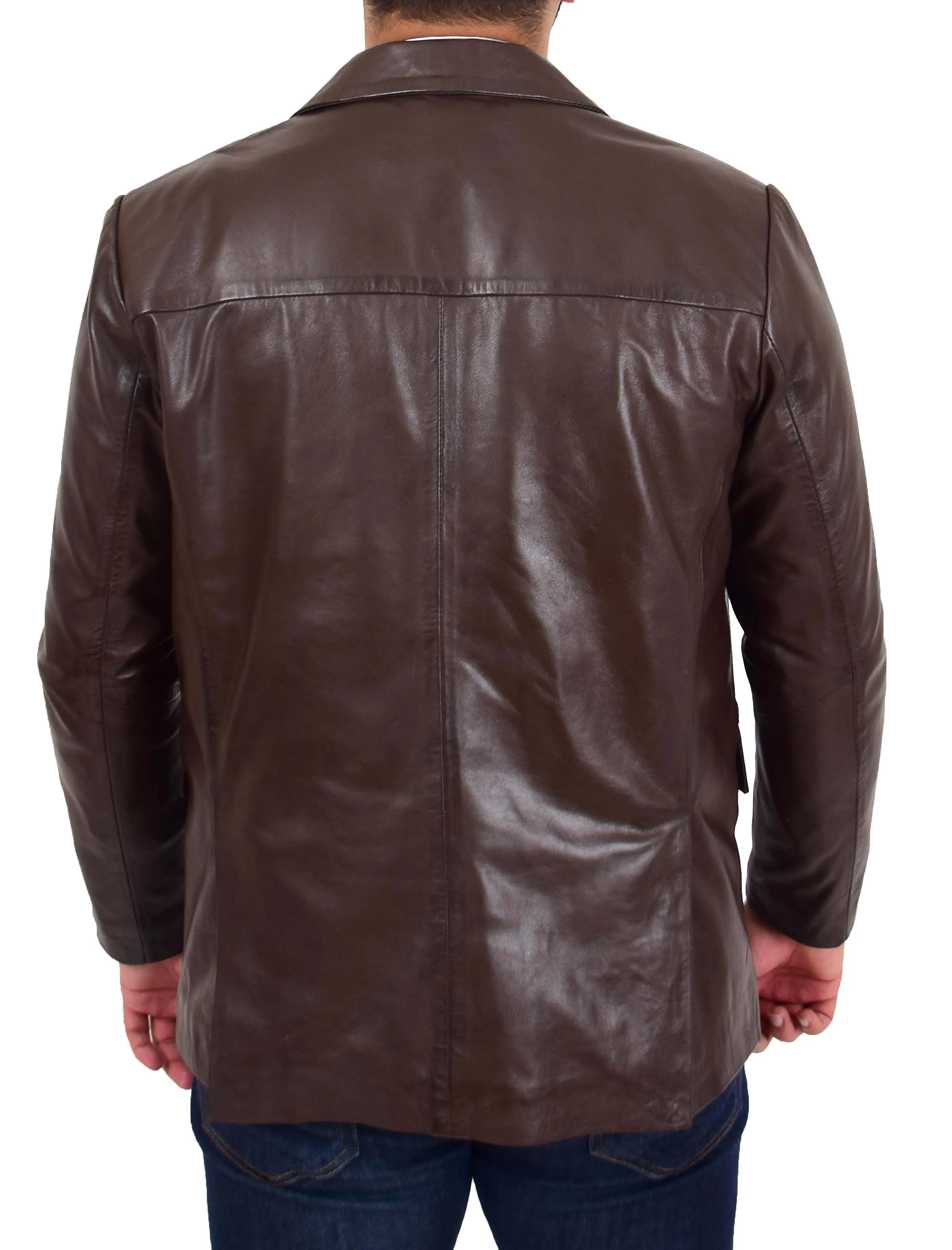 Mens Blazer Leather Jacket Fitted 2 Button Fasten Donnie Brown