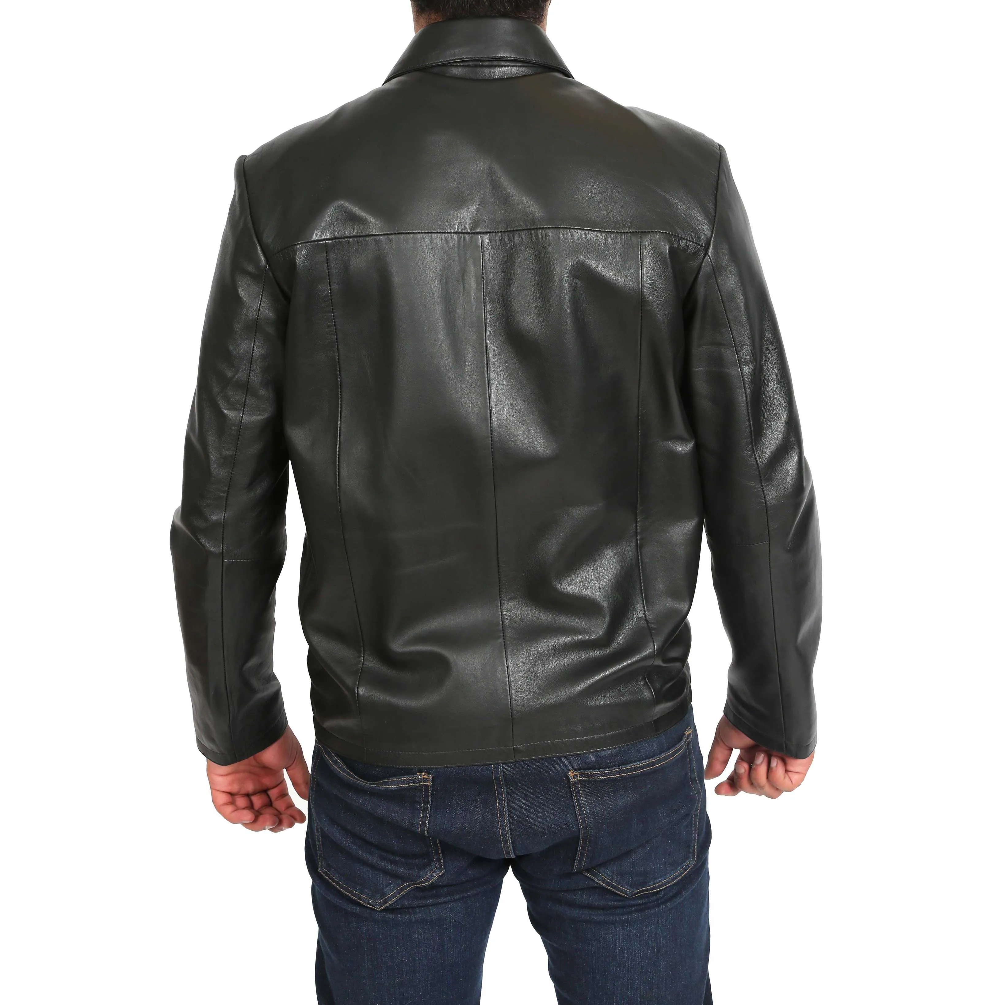 Mens Classic Zip Fasten Box Leather Jacket Tony Black
