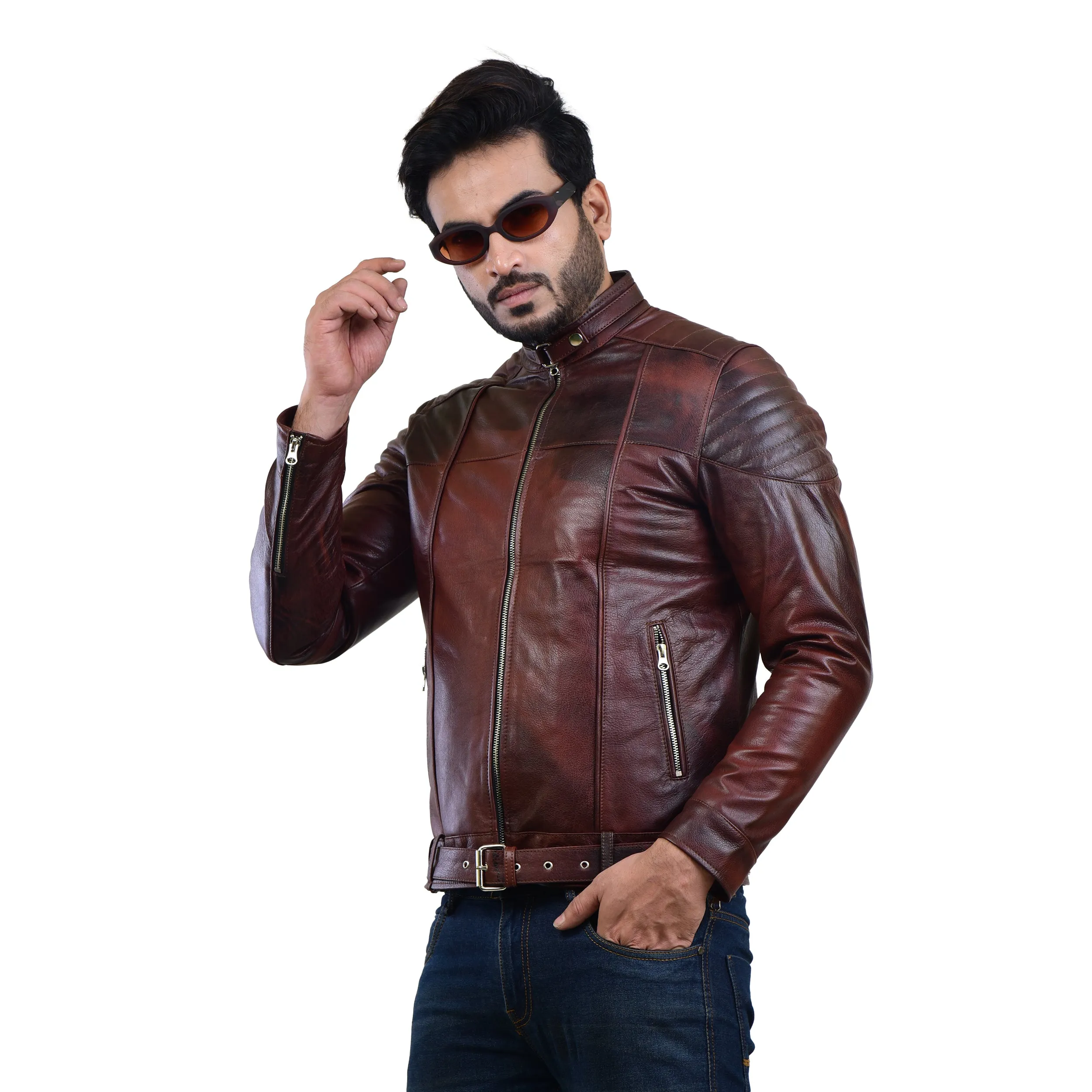 MENS LEATHER JACKET 410143(2 TONE)