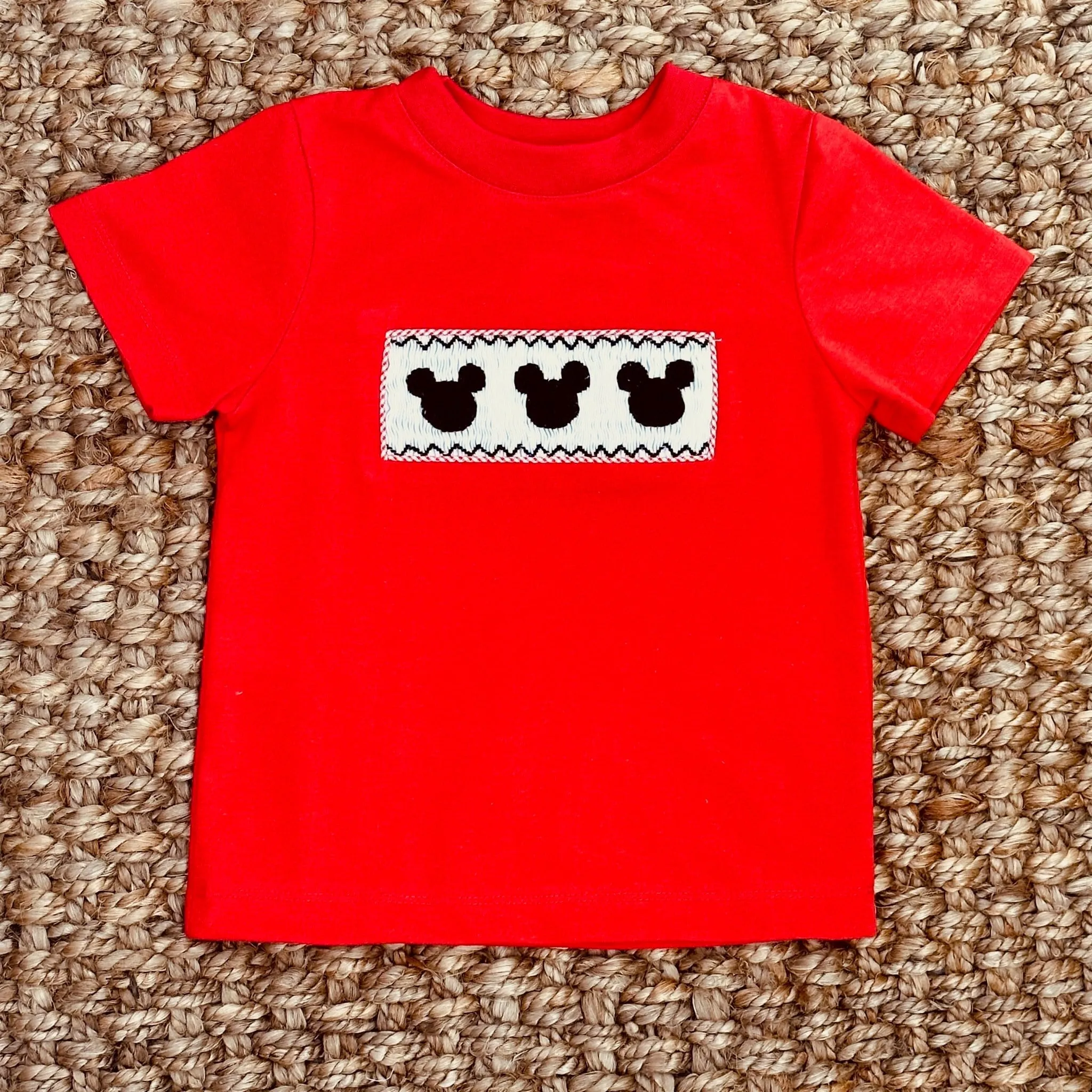 Mouse Smocked Boy's Shirt in Red Knit!