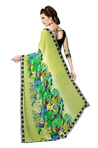 Oomph! Women's Georgette Sarees Party Wear/Fancy Georgette Sarees/Printed Georgette Sarees - Olive Green &amp; Fern Green