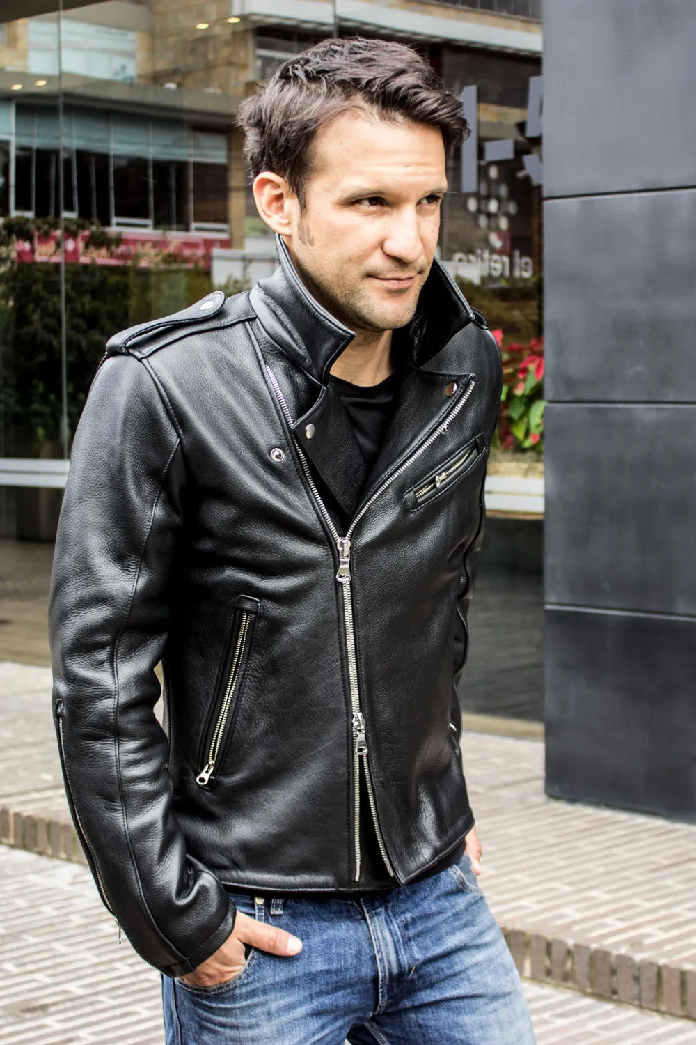 Rebel UKR Classic Biker Leather Jacket Leather - Black