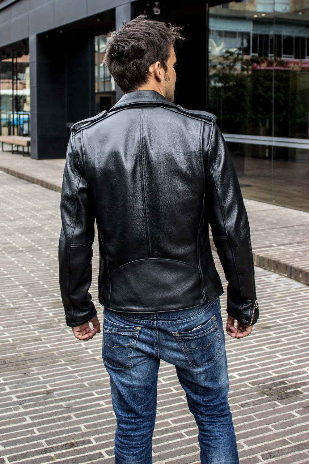Rebel UKR Classic Biker Leather Jacket Leather - Black