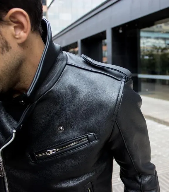 Rebel UKR Classic Biker Leather Jacket Leather - Black