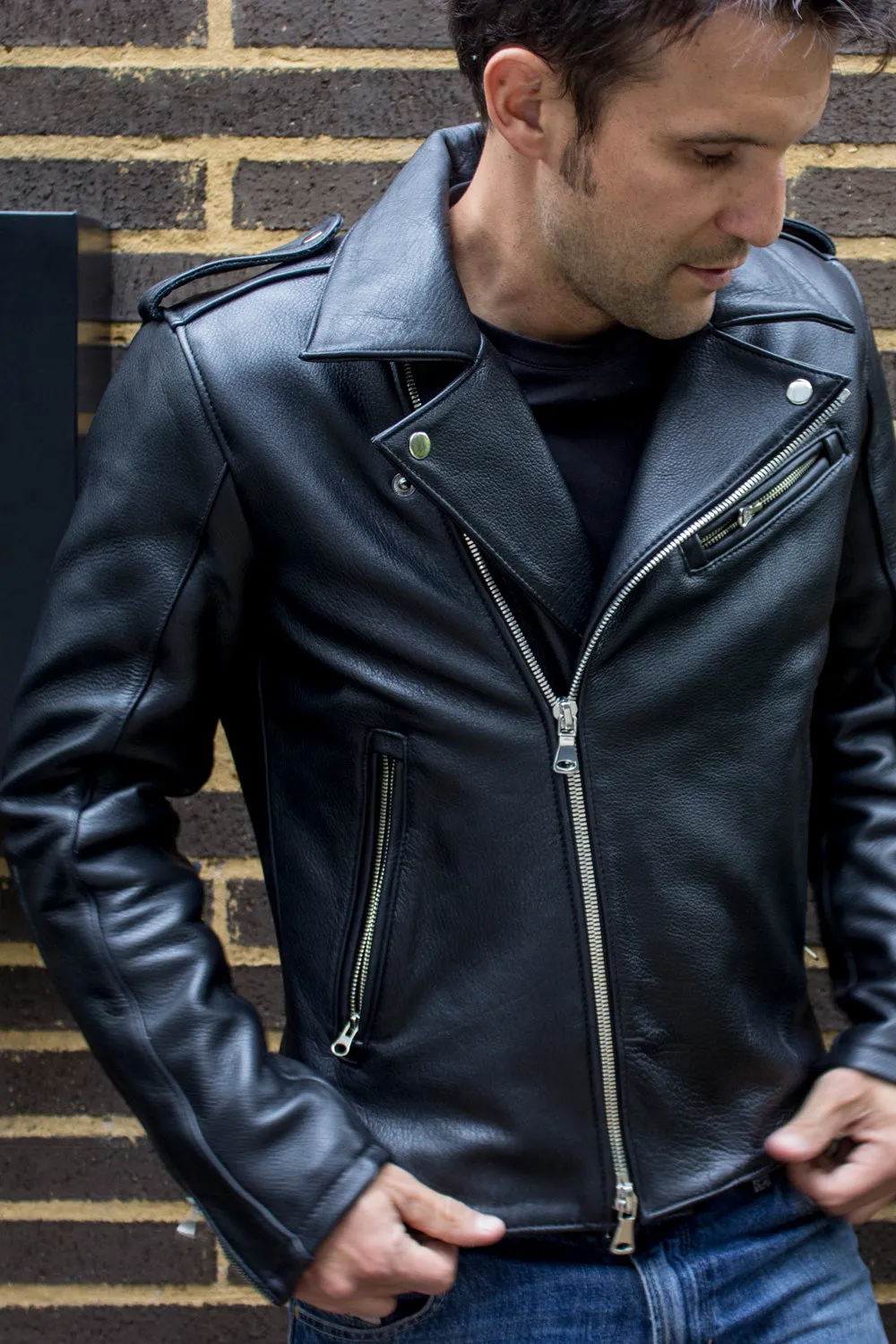 Rebel UKR Classic Biker Leather Jacket Leather - Black