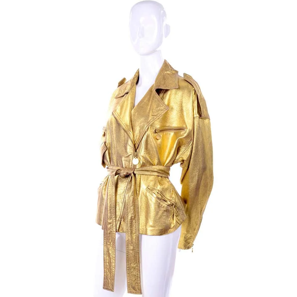 RESERVED // Donna Karan Gold Leather Moto Jacket w/ Attached Belt