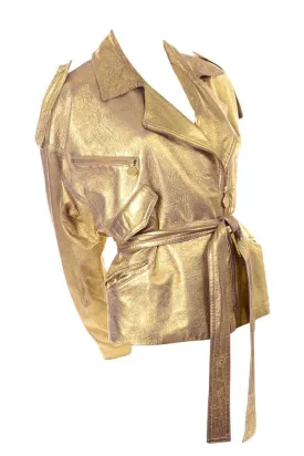 RESERVED // Donna Karan Gold Leather Moto Jacket w/ Attached Belt