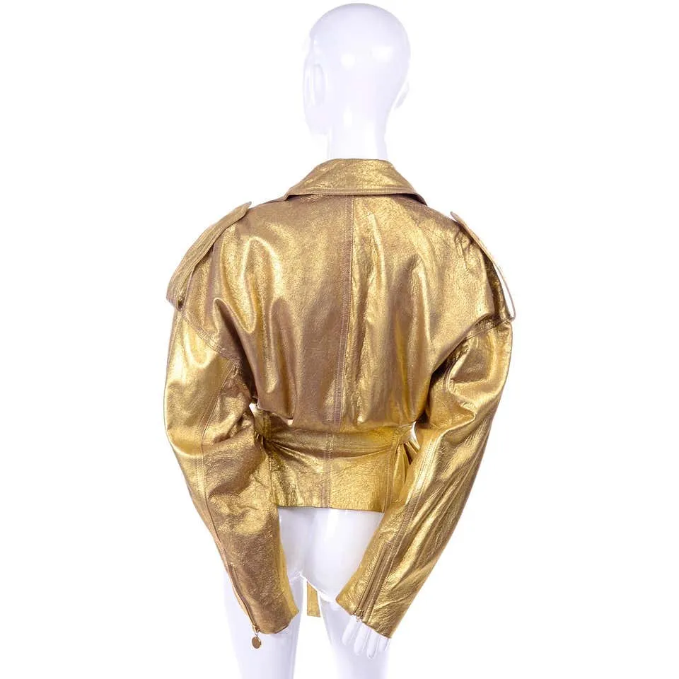 RESERVED // Donna Karan Gold Leather Moto Jacket w/ Attached Belt