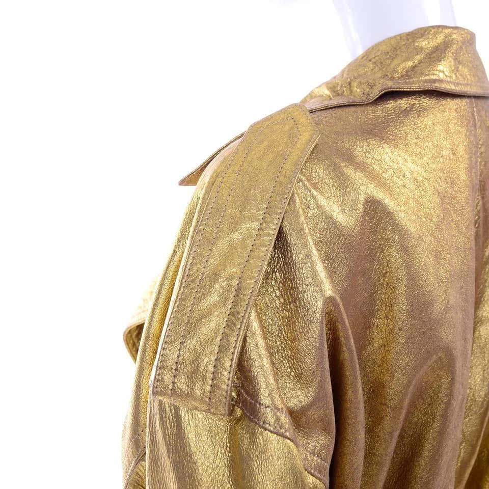 RESERVED // Donna Karan Gold Leather Moto Jacket w/ Attached Belt