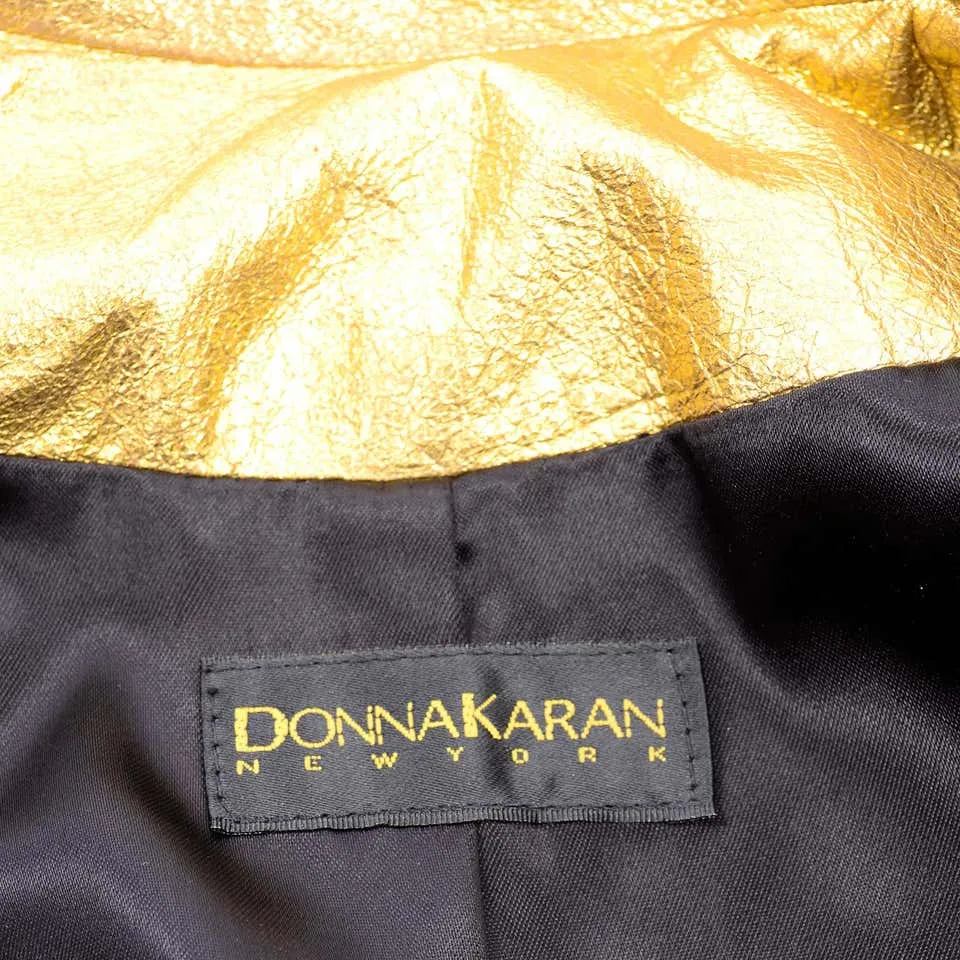 RESERVED // Donna Karan Gold Leather Moto Jacket w/ Attached Belt