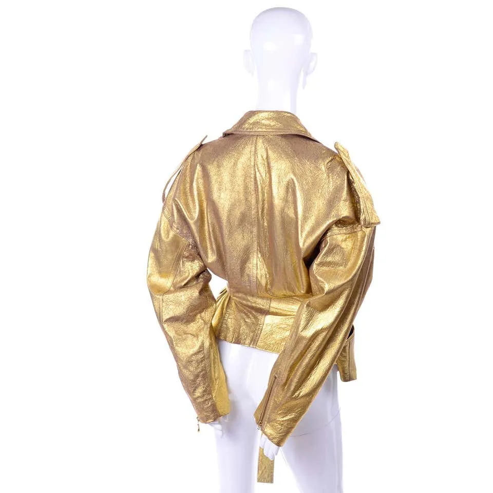RESERVED // Donna Karan Gold Leather Moto Jacket w/ Attached Belt