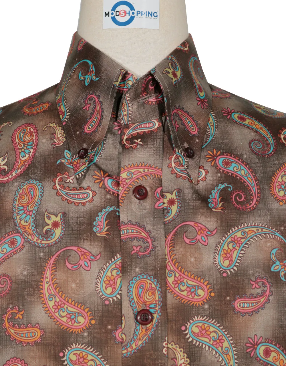 This Shirt Only - 60s Style Brown Paisley Shirt Size M