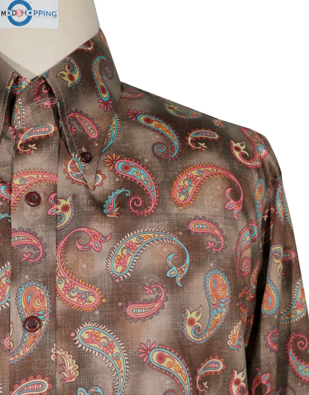 This Shirt Only - 60s Style Brown Paisley Shirt Size M