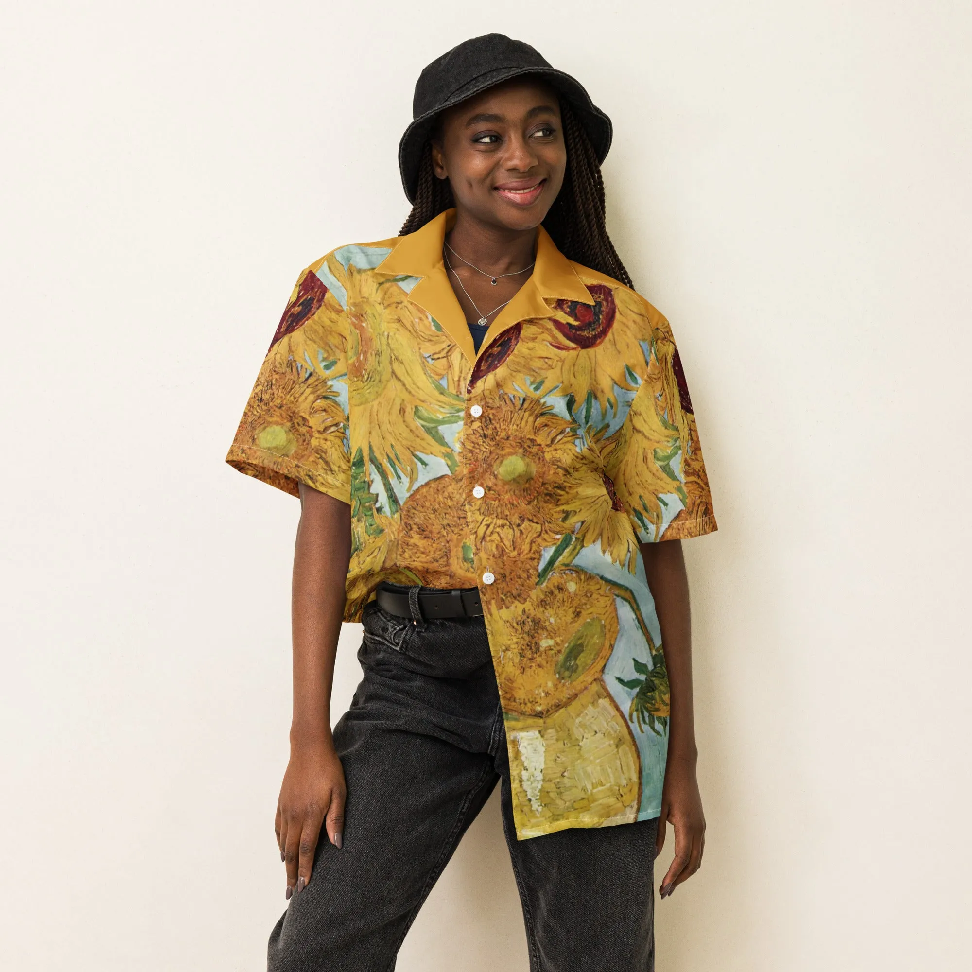 Van Gogh Inspired Sunflowers Button-Up Shirt